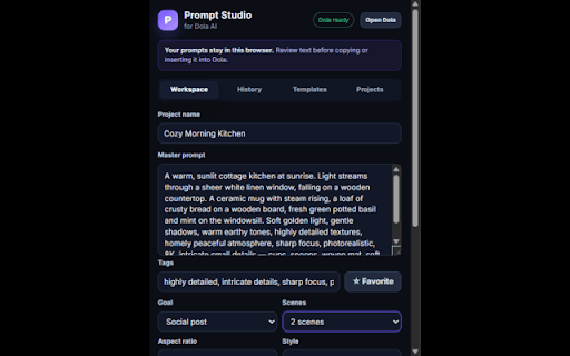 Prompt Studio for Dola AI :: Write, organize, improve, and plan prompts for Dola AI with local-first storage.