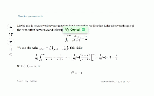 Copy LaTeX (KaTeX & MathJax & Wikipedia images) :: Hover and click to copy LaTeX expressions on ChatGPT, DeepSeek, Wikipedia, Stack Exchange and other math-related websites.