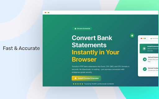 Bank Statement Conversion :: Convert PDF bank statements to Excel, CSV, QBO, OFX & more formats. AI-powered transaction extraction and expense categorization.