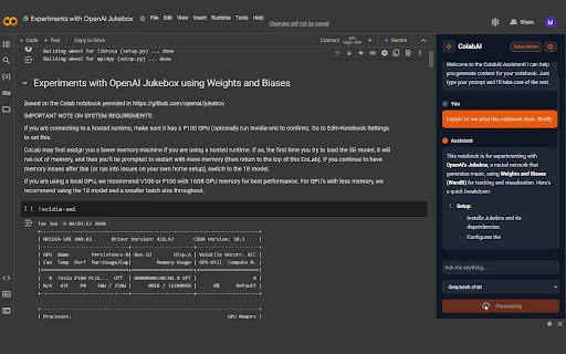 ColabAI :: Open-source AI assistant for Google Colab with direct integration for OpenAI, Google, and DeepSeek models.