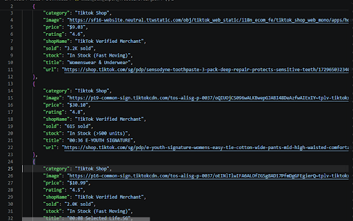 Tiktok Shop Spy & Scraper - Product Hunting and Data Extractor :: Instantly export product variants, prices, stock , rating , item sold from TikTok Shop directly into Excel, CSV, or JSON.