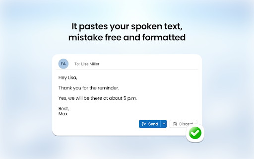 voiceappear: Smart Speech to Text Dictation & Voice Typing :: Voice typing on any website. Hold a shortcut, speak, and your words appear as clean, ready-to-send text.