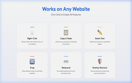 Simple Allow Copy :: 🔓 Free & Fast — Enable right-click, copy, paste & text selection on any website. One-click, no data collected!