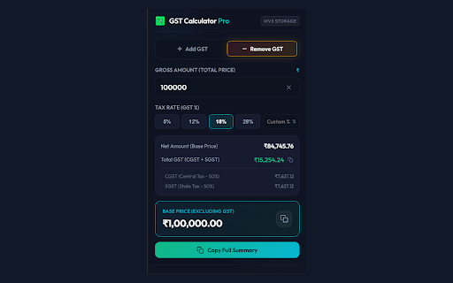 GST Calculator Pro :: A sleek, premium calculator for GST (Goods & Services Tax) with live Indian CGST/SGST splits and history tracking.