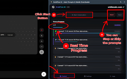 Grok Automation - Auto Send Prompts & Download Media :: Automate grok.com! Bulk send prompts, run queues, and auto-download generated videos & images. The ultimate Auto Grok tool.