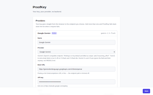 ProofKey :: BYOK AI writing assistant. Fix grammar and rewrite text with your own LLM API key. No backend, no telemetry.