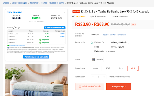 Ziem Spy :: Auditoria de dados da Shopee com KPIs financeiros em tempo real e Calculadora de Precificacao.
