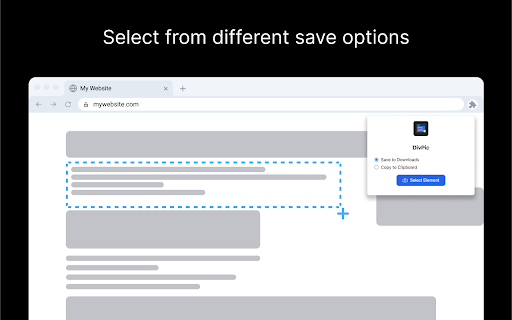 DivPic :: Capture screenshots of HTML elements with ease. Select any element on the webpage and save or copy the screenshot instantly.