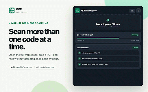 QQR – QR Code Scanner & Generator :: Scan and create QR codes locally with templates and logos, plus additional barcode scanning and generation tools.