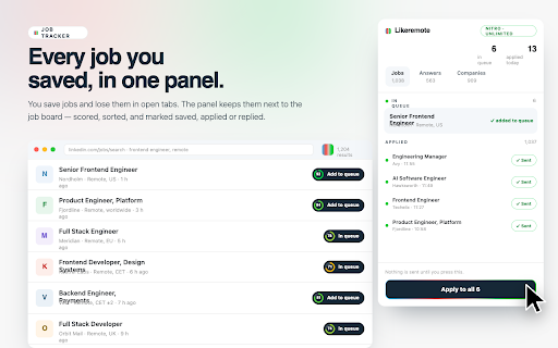 LikeRemote — Autofill Job Applications, Remote Jobs & Job Match :: Autofill job applications from your saved profile. Lever, Workable, Ashby, LinkedIn and more.