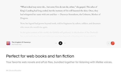 ElevenReader — Text Reader :: Read aloud any Google Doc, PDF, webpage, or book with text to speech (TTS). Natural sounding voices in 30+ languages & 130 voices.
