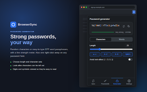 BrowserSync - Self-Hosted :: Sync bookmarks, history and passwords between your devices through your own server, end-to-end encrypted.