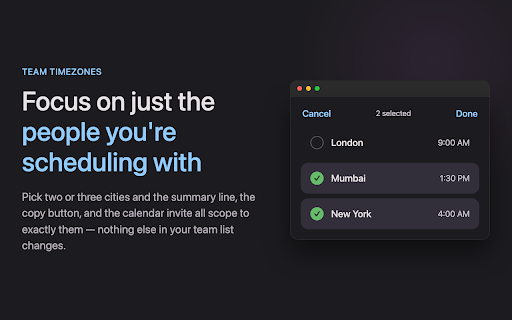 Team Timezones :: Find times across the world. Set your home base and see times for your international team. Perfect for scheduling meetings.