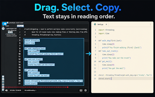 VidText: Copy Text from Video :: VidText: Pause videos to instantly copy text from the screen. 100% local processing. Frames stay on device. Free to use.