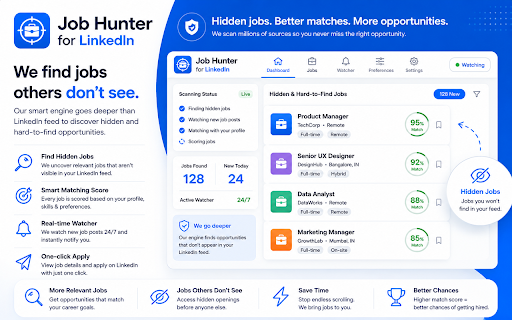 Job Hunter for LinkedIn :: Multi-keyword LinkedIn job finder. Sends results to your dashboard.