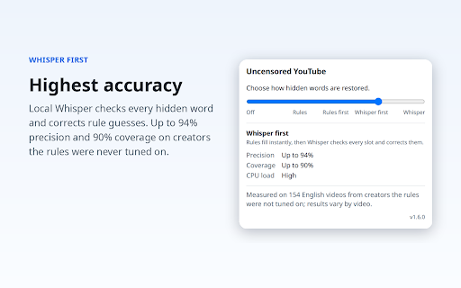 Uncensored YouTube :: Restores words censored in YouTube's automatic captions.