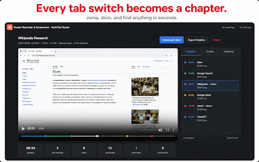 Screen Recorder & Screenshot - MultiTab Studio :: Record one tab, several tabs, a window or your whole screen as one continuous video. Plus region screenshots with a full editor.