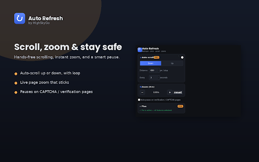 Auto Refresh :: Auto-refresh tabs on a timer, plus auto-click, auto-scroll and zoom. Per-tab control, pauses on verification pages.