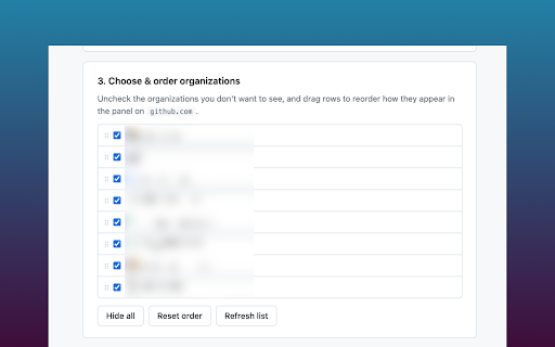 Better GitHub Home :: Adds organizations and Projects v2 panels next to the github.com home feed, with hide/reorder and hover prerendering.