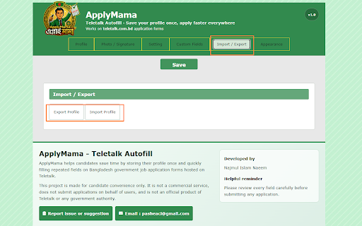 ApplyMama — Teletalk Autofill :: Save your Teletalk job profile once and autofill application.php forms; upload saved photo and signature on preview.php.