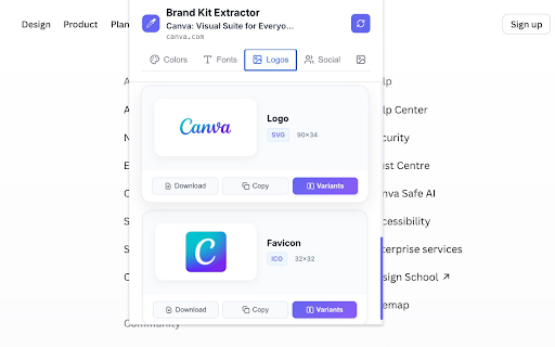 Brand Kit Extractor :: Instantly extracts colors, fonts, logos, social links and images from any website.
