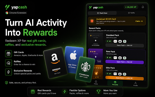 YapCash - Get Paid to Use ChatGPT & Claude :: Earn XP and redeem gift cards by chatting with AI. Tracks message activity on ChatGPT, Claude, Gemini, and Perplexity.