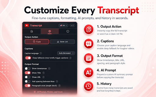 Copy YouTube Transcript :: Copy transcripts from YouTube videos, Shorts and completed live-stream replays when captions are available.
