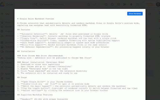 Google Drive Markdown Preview :: Automatically renders markdown files in Google Drive preview mode