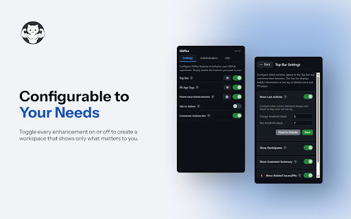 GitFlex - UX Enhancements for GitHub :: GitHub UX enhancements for PRs, issues, and projects: top bar tools, split preview, parent issue tracking, and automation.