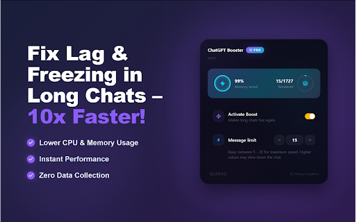 ChatGPT Slow Fix - Speed Booster :: Eliminate browser lag in long ChatGPT conversations by rendering only the last N messages.