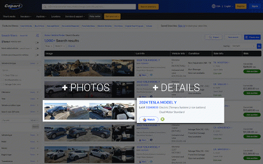 Auction Enhancer :: Adds photos to search list + VIN info. Save time and search vehicles with ease on Copart & IAAI auctions
