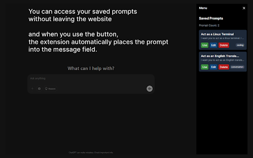 LLM Toolbox :: Enhances ChatGPT, Claude, and similar chat websites. Allows prompt saving and bookmarking.