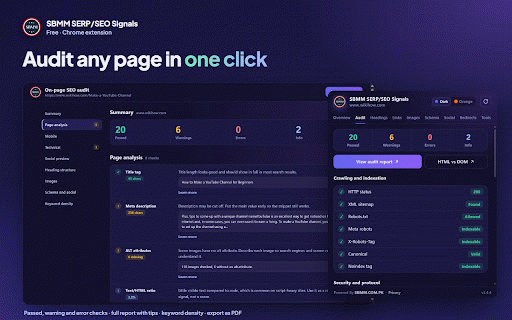SBMM - SERP/SEO/AEO/GEO Signals & Tools :: SEO signals on Google, keyword volume, CPC and trend, one-click page audit, AEO/GEO analyzer, internal link tools and screenshots.