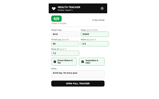Health Tracker :: Daily habit tracker with weekly/monthly scoring, a weight progress chart, and update reminders.