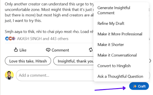 CommentCraft - AI Assistant for LinkedIn :: Supercharge your LinkedIn comments with AI. ✨ 100% Free, Private, and Secure. Powered by Google Gemini.