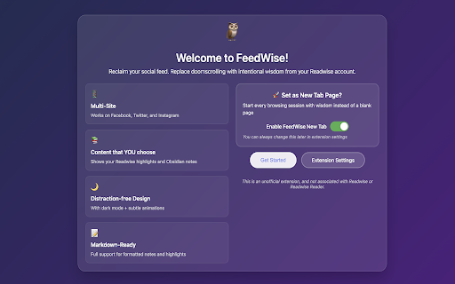 FeedWise :: Transform your social media feeds into daily wisdom with Readwise highlights and Obsidian notes.