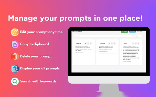 Prompt Vault :: Easily store, organize, and manage your AI prompts with advanced search, tagging, and support for ChatGPT, Claude, and more.