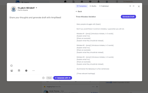 Amplifeed: Amplify Your Brand on LinkedIn :: Boost your LinkedIn presence with Amplifeed. Share an idea or a thought, we draft a LinkedIn post for you.