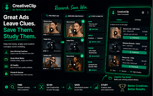 CreativeClip – HD Video Downloader & Creative Saver :: Find the videos on any page and save them in one click — full quality, no sign-up, no ads, completely private.