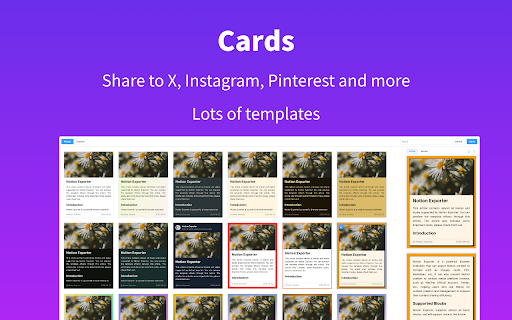 Notion Exporter - Image | Cards | PDF | Slide :: Export Notion page into various formats such as image, cards, PDF, Slide and so on, while preserving Notion's layout and style.