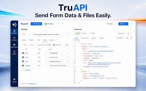 TruAPI - REST API Tester & HTTP Client :: REST API client with automatic endpoint intelligence, schema drift detection, smart comparisons, tests, and local history.