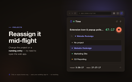 Time by Human Agency :: Start and manage your time entries from your browser toolbar.