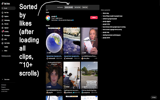 TikTok Search Sorter :: Sorts TikTok search results by Likes or Date!