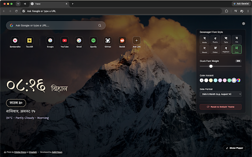 Thimi — Themes, Weather, Music & Calendar :: Themes, live weather, mood music, HD wallpapers, Nepali calendar, and useful widgets in every new tab.