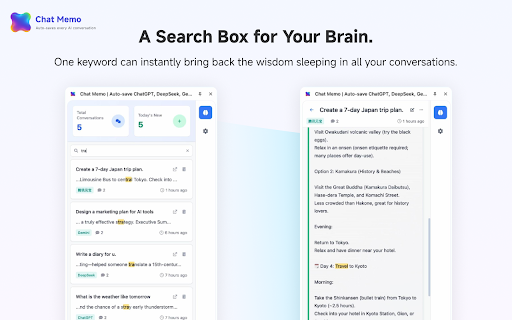 Chat Memo | Auto-save AI Chats from ChatGPT, Gemini, Claude :: Automatically save AI chat history from ChatGPT, Gemini, Claude, and more AI chat platforms