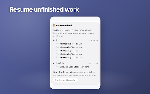 TaskTabs - Organise tabs by task :: Organise browser tabs into task-based workspaces and quickly resume ongoing projects.
