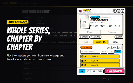 KomiK Downloader :: Download comics, manga and webtoons from any website as CBZ with titles, credits and tags embedded for the Komik reader.