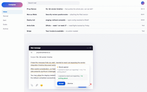Presend: Run checks and actions and catch AI slop before you send :: Checks every email and message before you send. Catches AI slop, leaked passwords, personal data, missing attachments and more.
