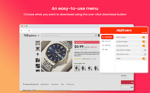 Aliexpress product image donwloader & video downloader - Aidorem Ai inpaint :: Download Aliexpress images video & description - remove logos or text from images using ai