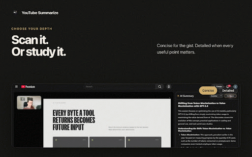 YouTube Summarize :: One-click AI summaries inside YouTube - no account or API key. Get 3 free summaries every week.